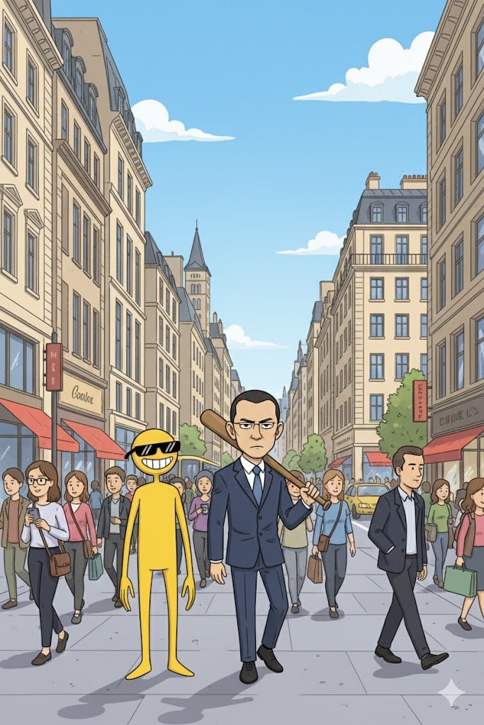 BNB Guy and CZ walking down busy European city street