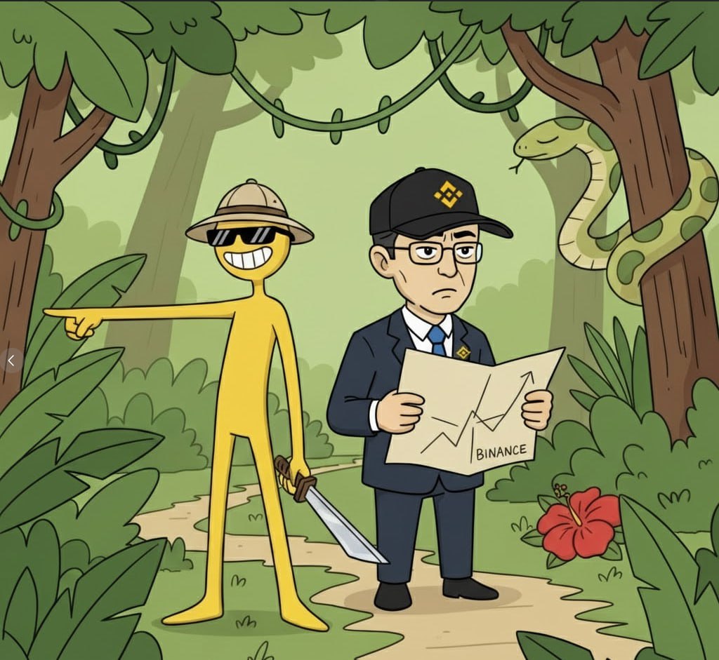 BNB Guy and CZ on jungle safari adventure with map and snake