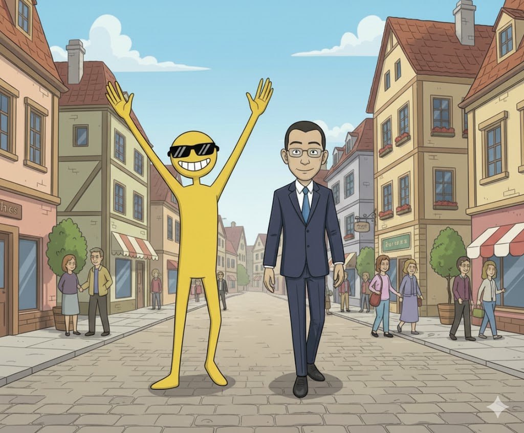 BNB Guy and CZ celebrating on charming European town street