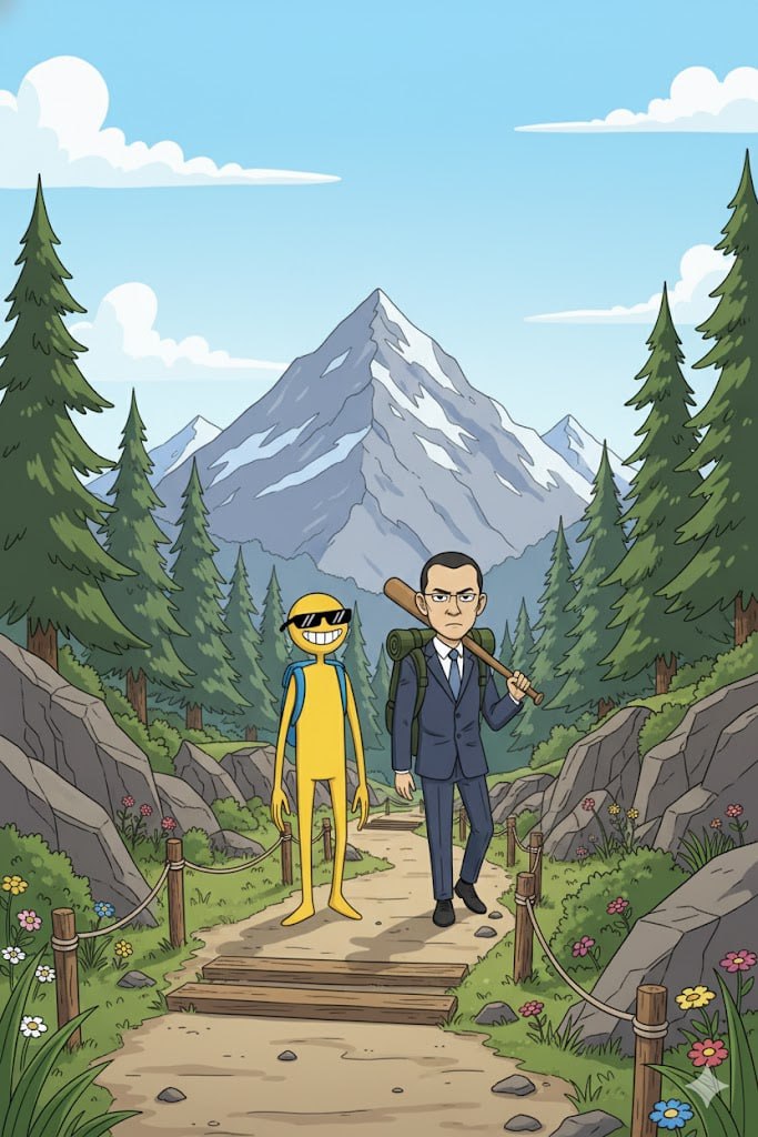 BNB Guy and CZ hiking on mountain trail with pine trees