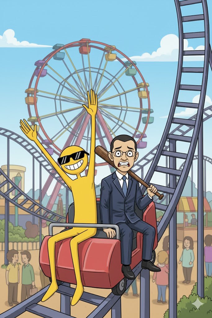 BNB Guy excited on roller coaster with CZ at amusement park